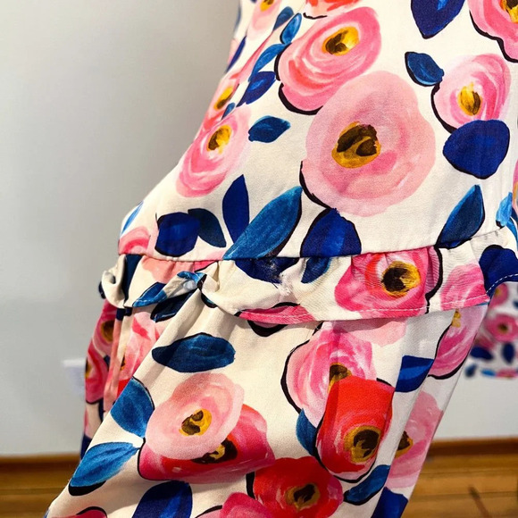 For Love & Lemons Colorful Floral Rose Print Romantic V Neck Ruffled Maxi Dress - Picture 5 of 13